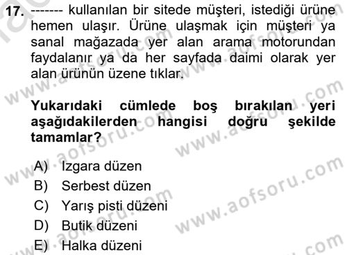 Mağaza Atmosferi Dersi 2019 - 2020 Yılı (Final) Dönem Sonu Sınavı 17. Soru