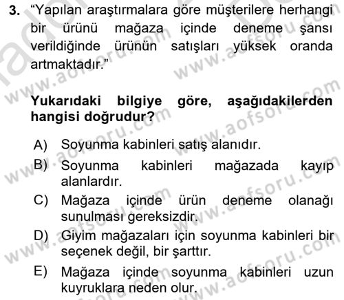 Mağaza Atmosferi Dersi 2019 - 2020 Yılı (Final) Dönem Sonu Sınavı 3. Soru