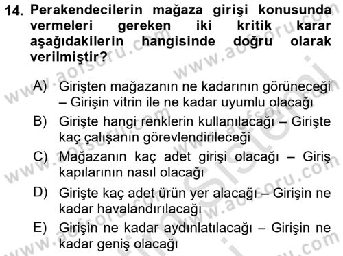 Mağaza Atmosferi Dersi 2021 - 2022 Yılı (Vize) Ara Sınavı 14. Soru