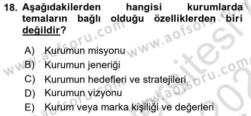 Mağaza Atmosferi Dersi 2021 - 2022 Yılı (Vize) Ara Sınavı 18. Soru