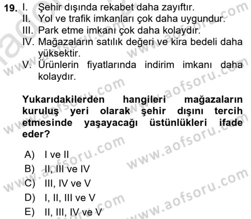 Mağaza Atmosferi Dersi 2021 - 2022 Yılı (Vize) Ara Sınavı 19. Soru