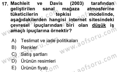 Mağaza Atmosferi Dersi 2021 - 2022 Yılı (Final) Dönem Sonu Sınavı 17. Soru