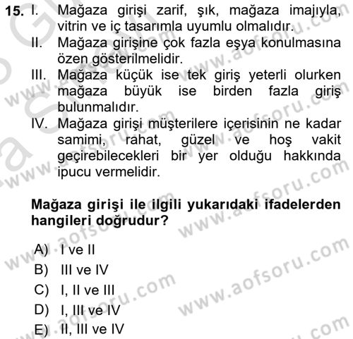 Mağaza Atmosferi Dersi 2022 - 2023 Yılı (Vize) Ara Sınavı 15. Soru