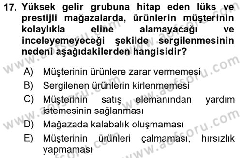 Mağaza Atmosferi Dersi 2022 - 2023 Yılı (Vize) Ara Sınavı 17. Soru