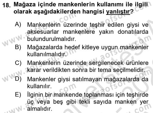 Mağaza Atmosferi Dersi 2022 - 2023 Yılı (Vize) Ara Sınavı 18. Soru