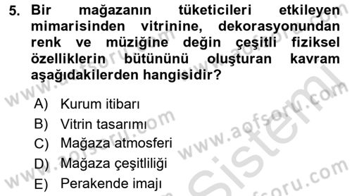 Mağaza Atmosferi Dersi 2022 - 2023 Yılı (Vize) Ara Sınavı 5. Soru