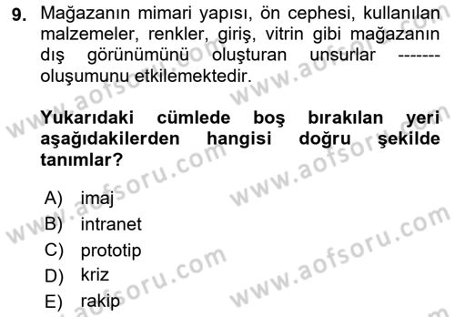 Mağaza Atmosferi Dersi 2022 - 2023 Yılı (Vize) Ara Sınavı 9. Soru