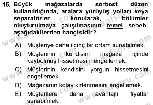 Mağaza Atmosferi Dersi 2022 - 2023 Yılı (Final) Dönem Sonu Sınavı 15. Soru