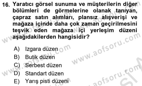 Mağaza Atmosferi Dersi 2022 - 2023 Yılı (Final) Dönem Sonu Sınavı 16. Soru