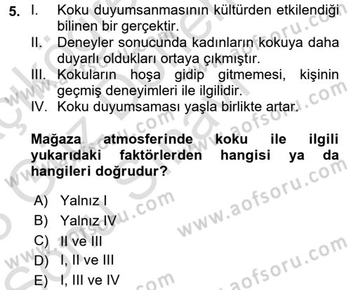 Mağaza Atmosferi Dersi 2022 - 2023 Yılı (Final) Dönem Sonu Sınavı 5. Soru