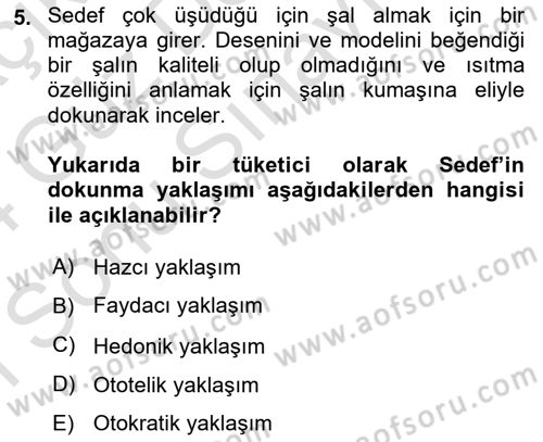 Mağaza Atmosferi Dersi 2023 - 2024 Yılı (Final) Dönem Sonu Sınavı 5. Soru