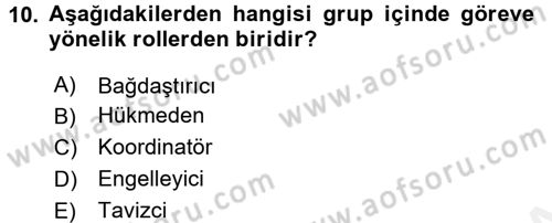 Organizasyonlarda Davranış Dersi Ara Sınavı Deneme Sınav Soruları 10. Soru