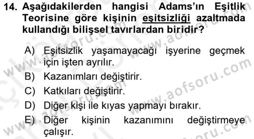 Organizasyonlarda Davranış Dersi 2015 - 2016 Yılı (Vize) Ara Sınav Soruları 14. Soru