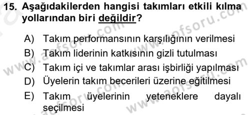 Organizasyonlarda Davranış Dersi Ara Sınavı Deneme Sınav Soruları 15. Soru