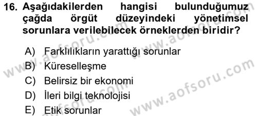 Organizasyonlarda Davranış Dersi Ara Sınavı Deneme Sınav Soruları 16. Soru