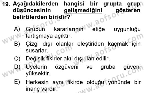 Organizasyonlarda Davranış Dersi Ara Sınavı Deneme Sınav Soruları 19. Soru