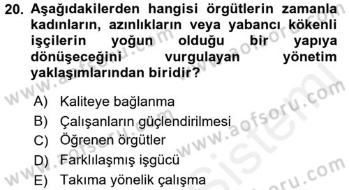 Organizasyonlarda Davranış Dersi Ara Sınavı Deneme Sınav Soruları 20. Soru