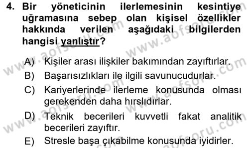 Organizasyonlarda Davranış Dersi Ara Sınavı Deneme Sınav Soruları 4. Soru