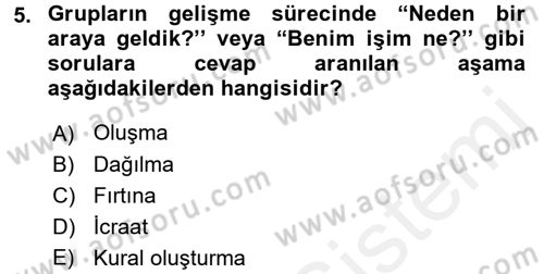 Organizasyonlarda Davranış Dersi Ara Sınavı Deneme Sınav Soruları 5. Soru