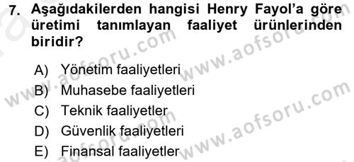Organizasyonlarda Davranış Dersi Ara Sınavı Deneme Sınav Soruları 7. Soru