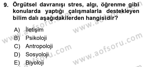 Organizasyonlarda Davranış Dersi Ara Sınavı Deneme Sınav Soruları 9. Soru