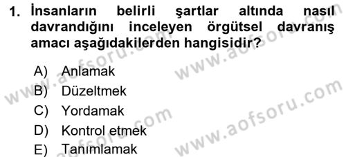 Organizasyonlarda Davranış Dersi 2015 - 2016 Yılı (Final) Dönem Sonu Sınav Soruları 1. Soru