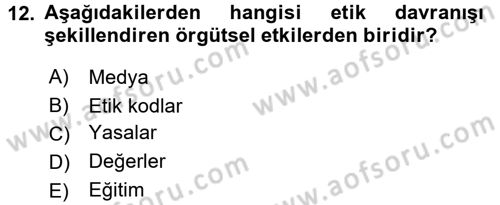 Organizasyonlarda Davranış Dersi 2015 - 2016 Yılı (Final) Dönem Sonu Sınav Soruları 12. Soru