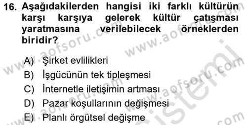 Organizasyonlarda Davranış Dersi 2015 - 2016 Yılı (Final) Dönem Sonu Sınav Soruları 16. Soru