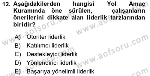 Organizasyonlarda Davranış Dersi Ara Sınavı Deneme Sınav Soruları 12. Soru
