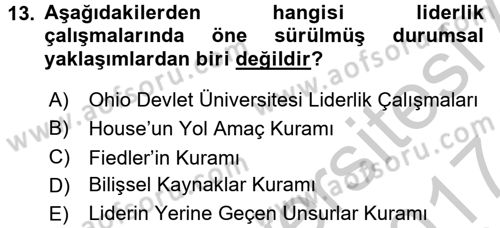 Organizasyonlarda Davranış Dersi Ara Sınavı Deneme Sınav Soruları 13. Soru