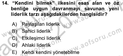 Organizasyonlarda Davranış Dersi Ara Sınavı Deneme Sınav Soruları 14. Soru
