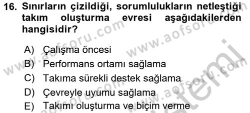 Organizasyonlarda Davranış Dersi Ara Sınavı Deneme Sınav Soruları 16. Soru
