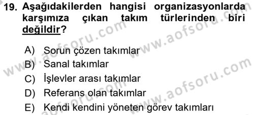 Organizasyonlarda Davranış Dersi Ara Sınavı Deneme Sınav Soruları 19. Soru