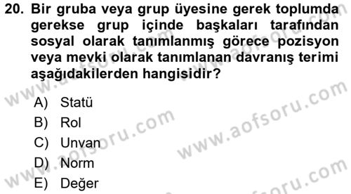 Organizasyonlarda Davranış Dersi Ara Sınavı Deneme Sınav Soruları 20. Soru