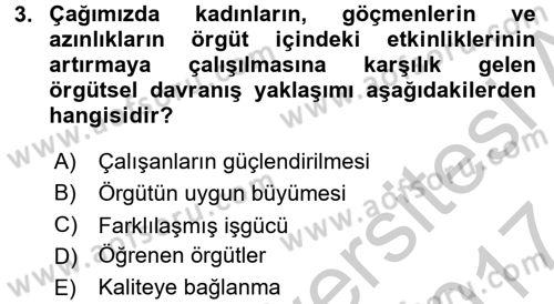 Organizasyonlarda Davranış Dersi 2016 - 2017 Yılı (Vize) Ara Sınav Soruları 3. Soru
