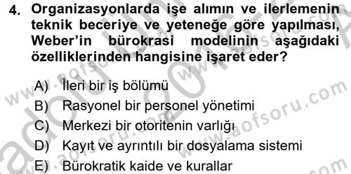 Organizasyonlarda Davranış Dersi Ara Sınavı Deneme Sınav Soruları 4. Soru