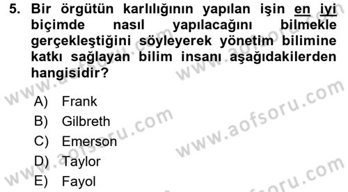 Organizasyonlarda Davranış Dersi Ara Sınavı Deneme Sınav Soruları 5. Soru