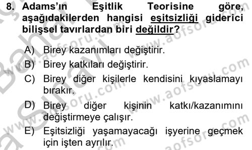 Organizasyonlarda Davranış Dersi Ara Sınavı Deneme Sınav Soruları 8. Soru