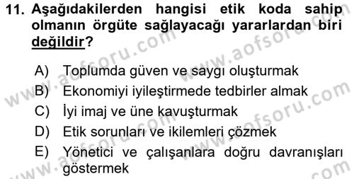 Organizasyonlarda Davranış Dersi 2016 - 2017 Yılı (Final) Dönem Sonu Sınav Soruları 11. Soru