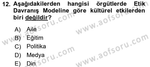 Organizasyonlarda Davranış Dersi 2016 - 2017 Yılı (Final) Dönem Sonu Sınav Soruları 12. Soru