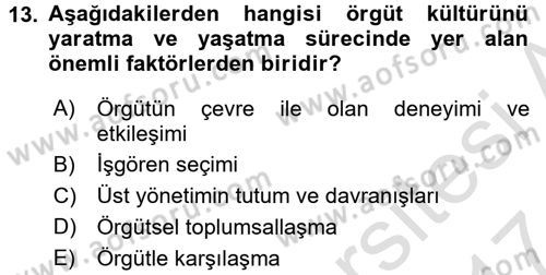Organizasyonlarda Davranış Dersi 2016 - 2017 Yılı (Final) Dönem Sonu Sınav Soruları 13. Soru