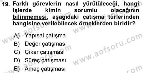 Organizasyonlarda Davranış Dersi 2016 - 2017 Yılı (Final) Dönem Sonu Sınav Soruları 19. Soru