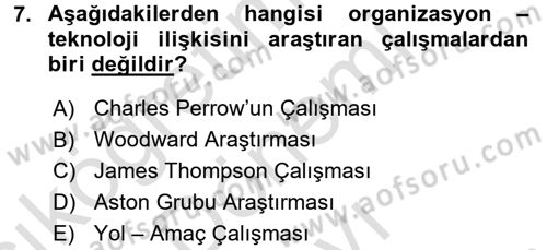 Organizasyonlarda Davranış Dersi 2016 - 2017 Yılı (Final) Dönem Sonu Sınav Soruları 7. Soru