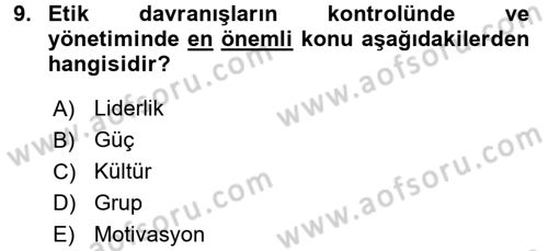 Organizasyonlarda Davranış Dersi 2016 - 2017 Yılı (Final) Dönem Sonu Sınav Soruları 9. Soru