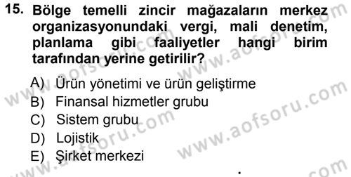 Perakende Yönetimi Dersi 2012 - 2013 Yılı (Vize) Ara Sınav Soruları 15. Soru