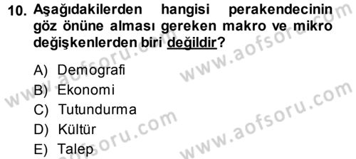 Perakende Yönetimi Dersi 2013 - 2014 Yılı (Vize) Ara Sınav Soruları 10. Soru