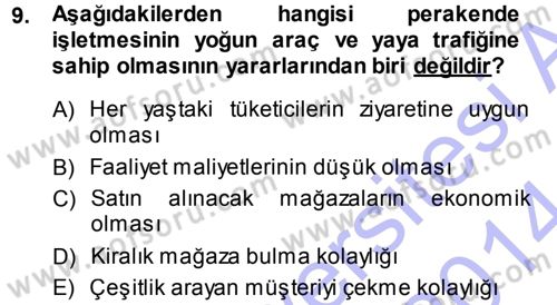 Perakende Yönetimi Dersi 2013 - 2014 Yılı (Vize) Ara Sınav Soruları 9. Soru