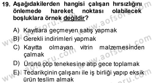 Perakende Yönetimi Dersi 2013 - 2014 Yılı Tek Ders Sınav Soruları 19. Soru