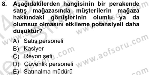 Perakende Yönetimi Dersi 2013 - 2014 Yılı Tek Ders Sınav Soruları 8. Soru