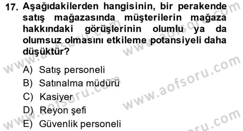 Perakende Yönetimi Dersi 2014 - 2015 Yılı (Vize) Ara Sınav Soruları 17. Soru